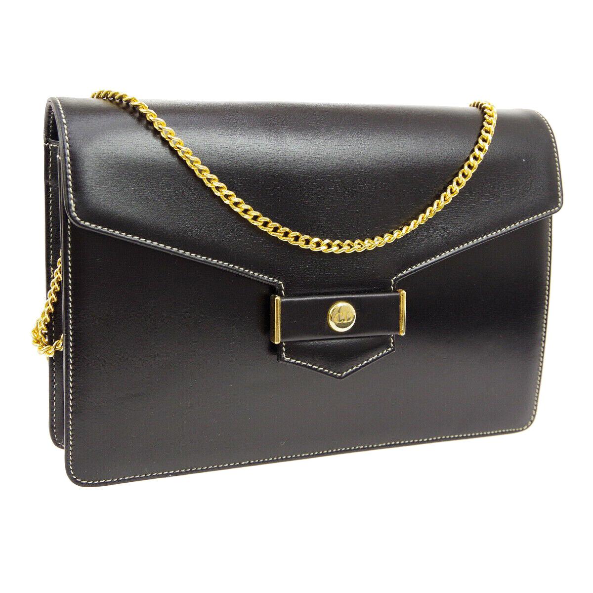 Christian Dior Small Black Leather Gold 2 in 1 Clutch Shoulder Flap Bag ...