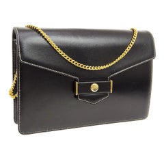 Christian Dior Small Black Leather Gold 2 in 1 Clutch Shoulder Flap Bag