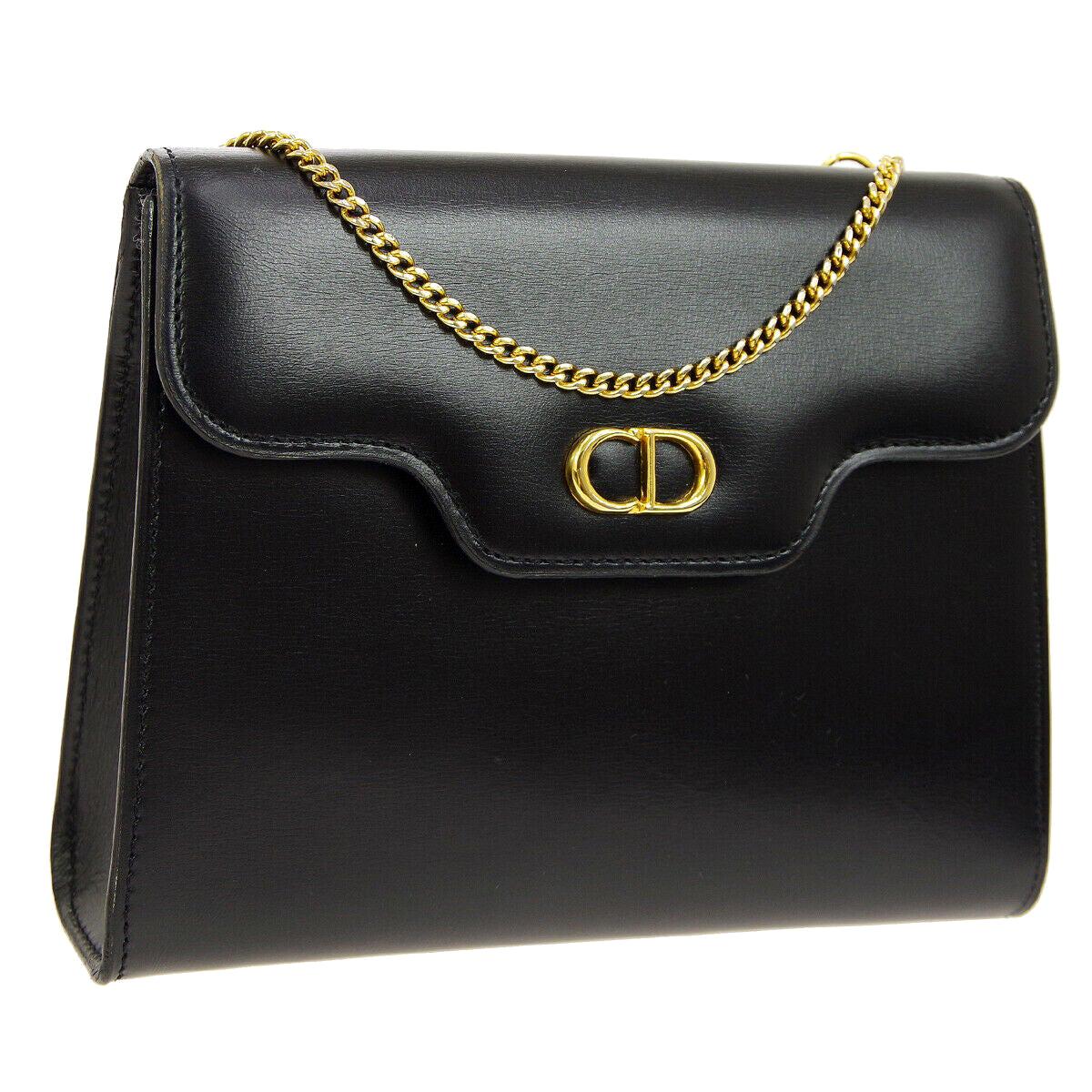 Christian Dior Small Black Leather Gold 2 in 1 Clutch Shoulder Flap Bag in Box