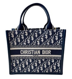 Christian Dior Small Book Tote Blue Oblique Embroidery