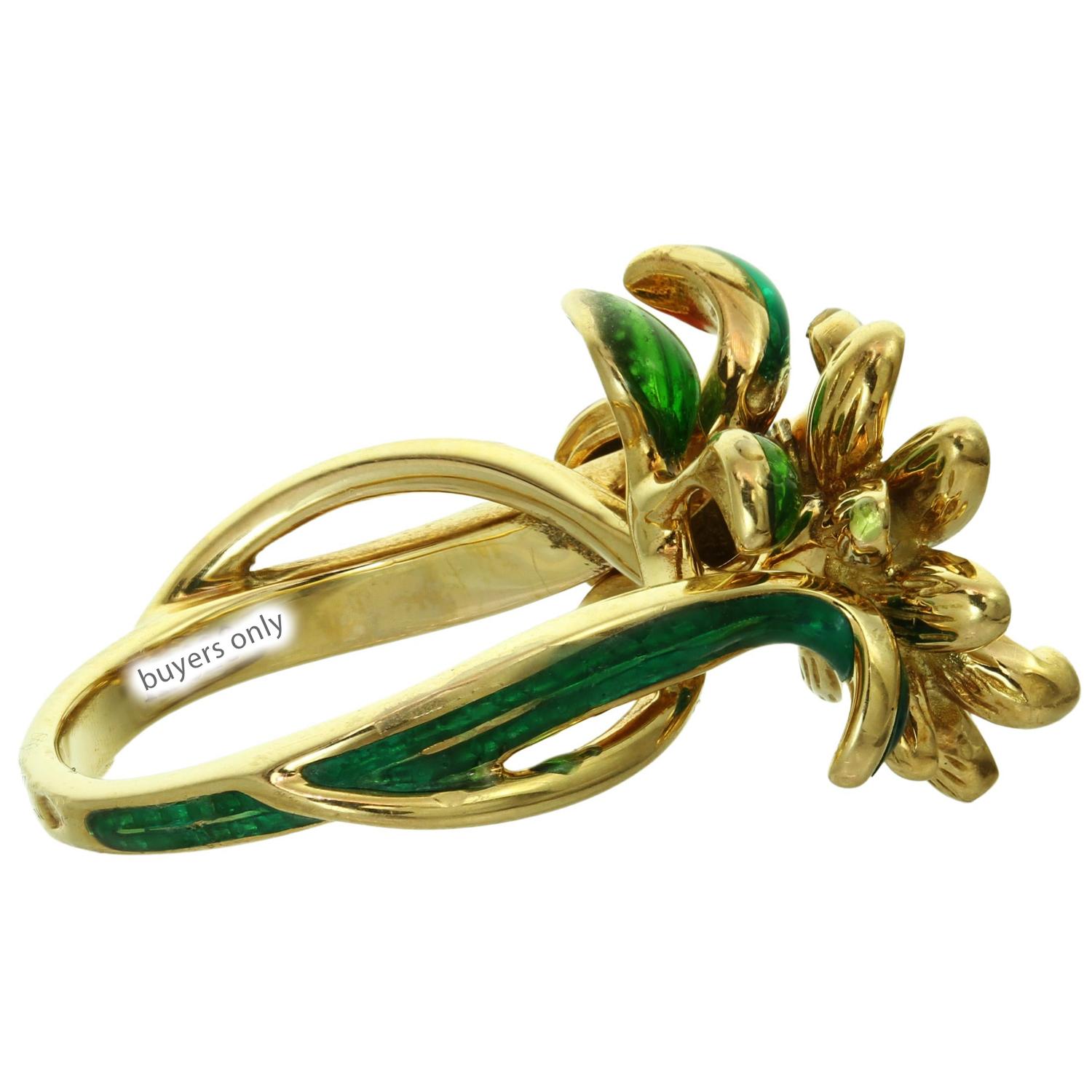 Women's Christian Dior Small Diorette Diamond Enamel Lacquer 18k Yellow Gold Ring