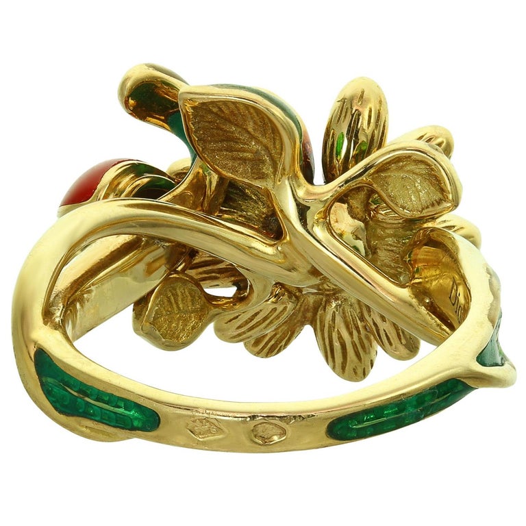 Christian Dior Small Diorette Diamond Enamel Lacquer 18k Yellow Gold