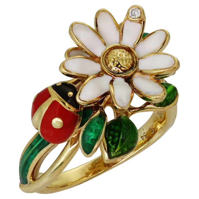 Christian Dior Small Diorette Diamond Enamel Lacquer 18k Yellow Gold