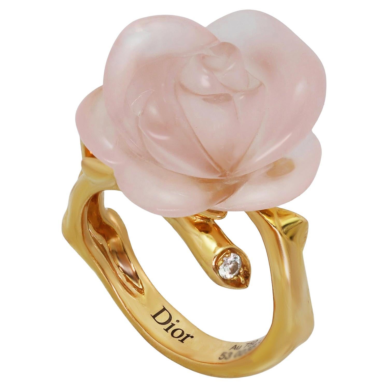 Christian Dior Small Rose Dior Pre Catelan Diamond Gold Quartz Ring 53 For Sale