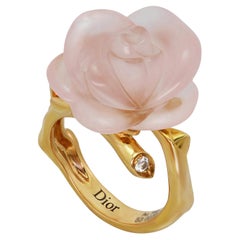 Vintage Christian Dior Small Rose Dior Pre Catelan Diamond Gold Quartz Ring 53