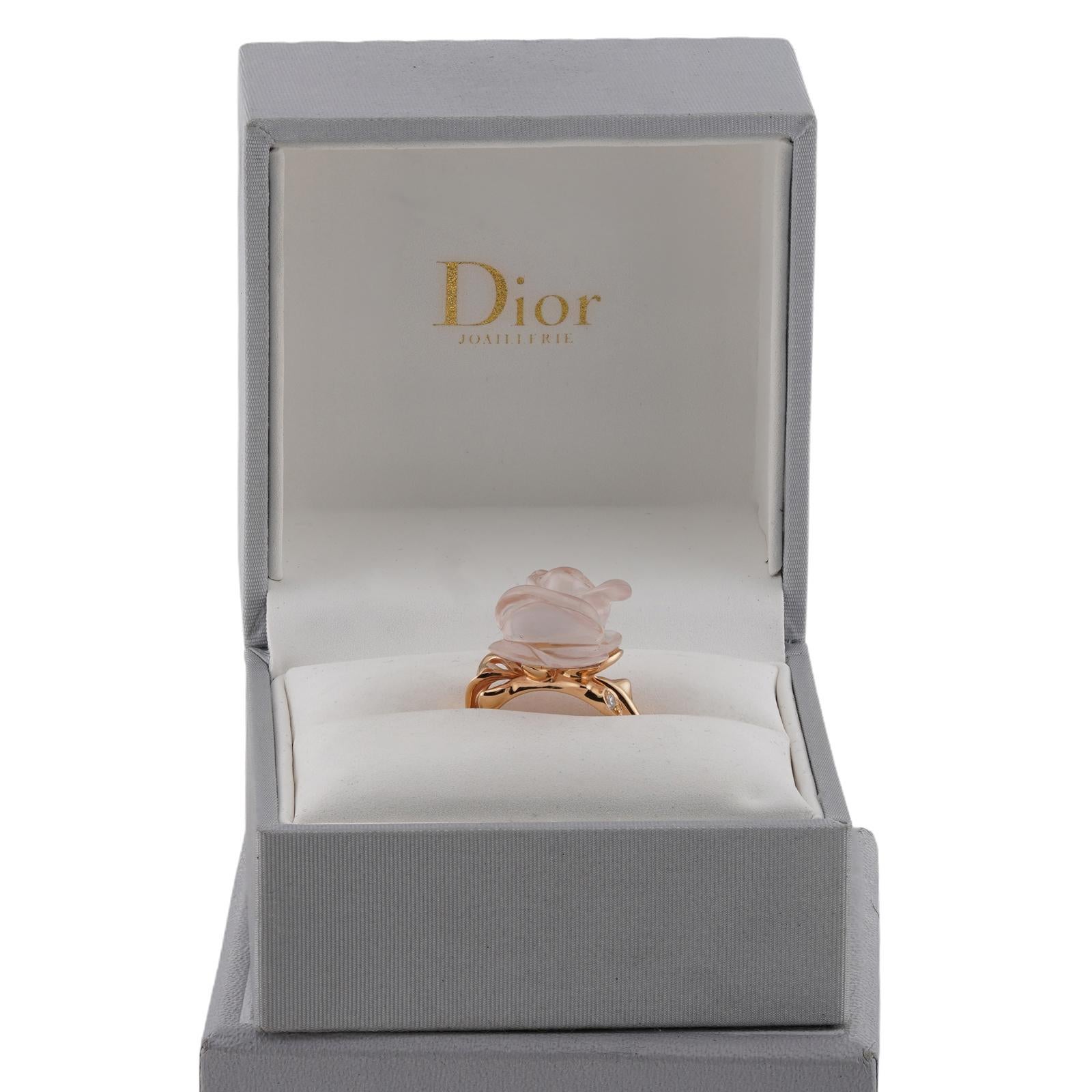 Taglio brillante Christian Dior Anello Pre-Catelan Small Rose con diamante e quarzo rosa chiaro in vendita