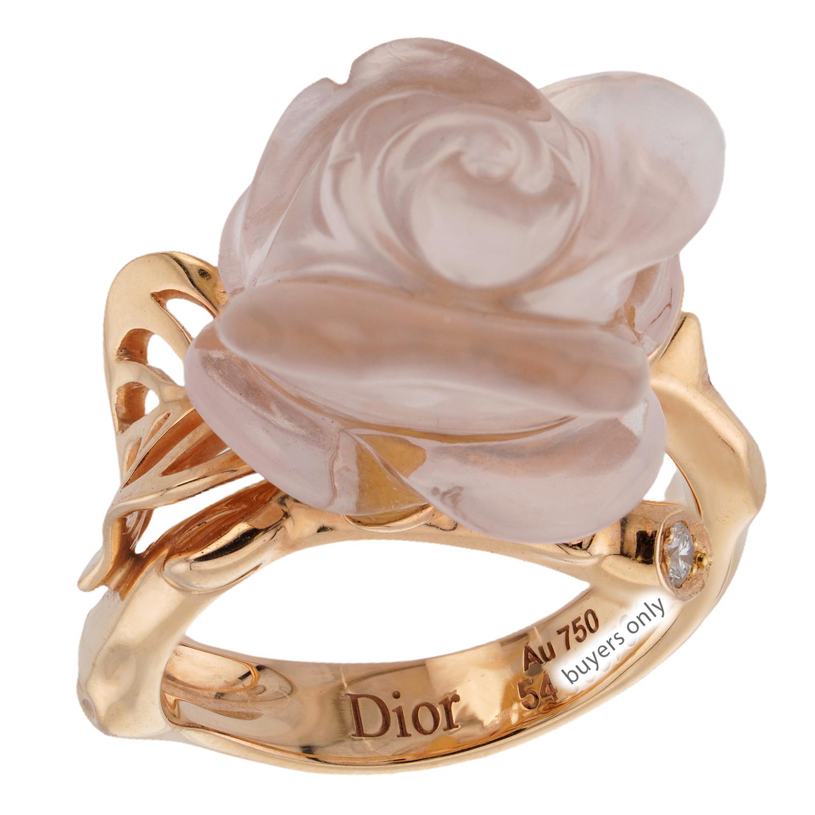 Donna Christian Dior Anello Pre-Catelan Small Rose con diamante e quarzo rosa chiaro in vendita