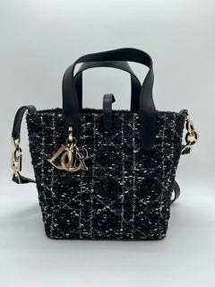 Christian Dior Small Toujours Bag Black White Tweed Cannage Gold Hardware
