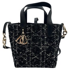 Christian Dior Small Toujours Bag Black White Tweed Cannage Gold Hardware
