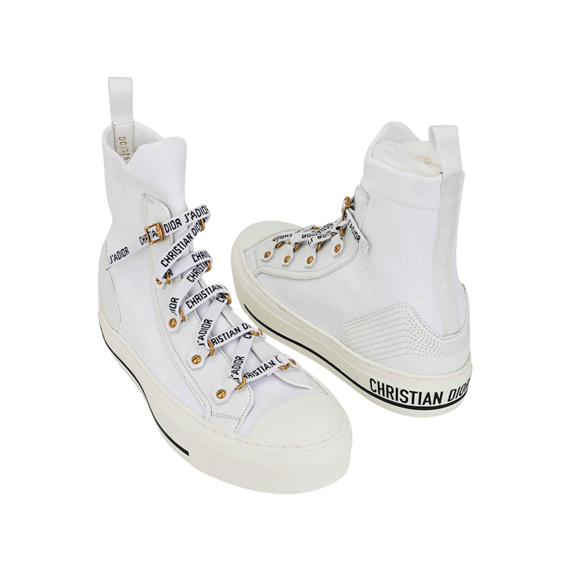 Christian Dior Sneaker Walk'n Dior Technical Knit High Top Platform White 37.5 In New Condition For Sale In Miami, FL