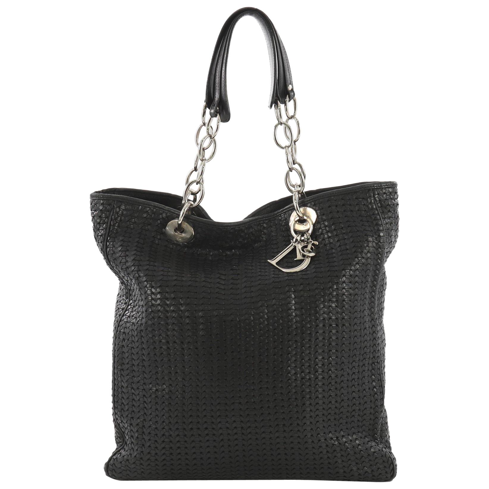 Christian Dior Soft Chain Tote Woven Leather Medium