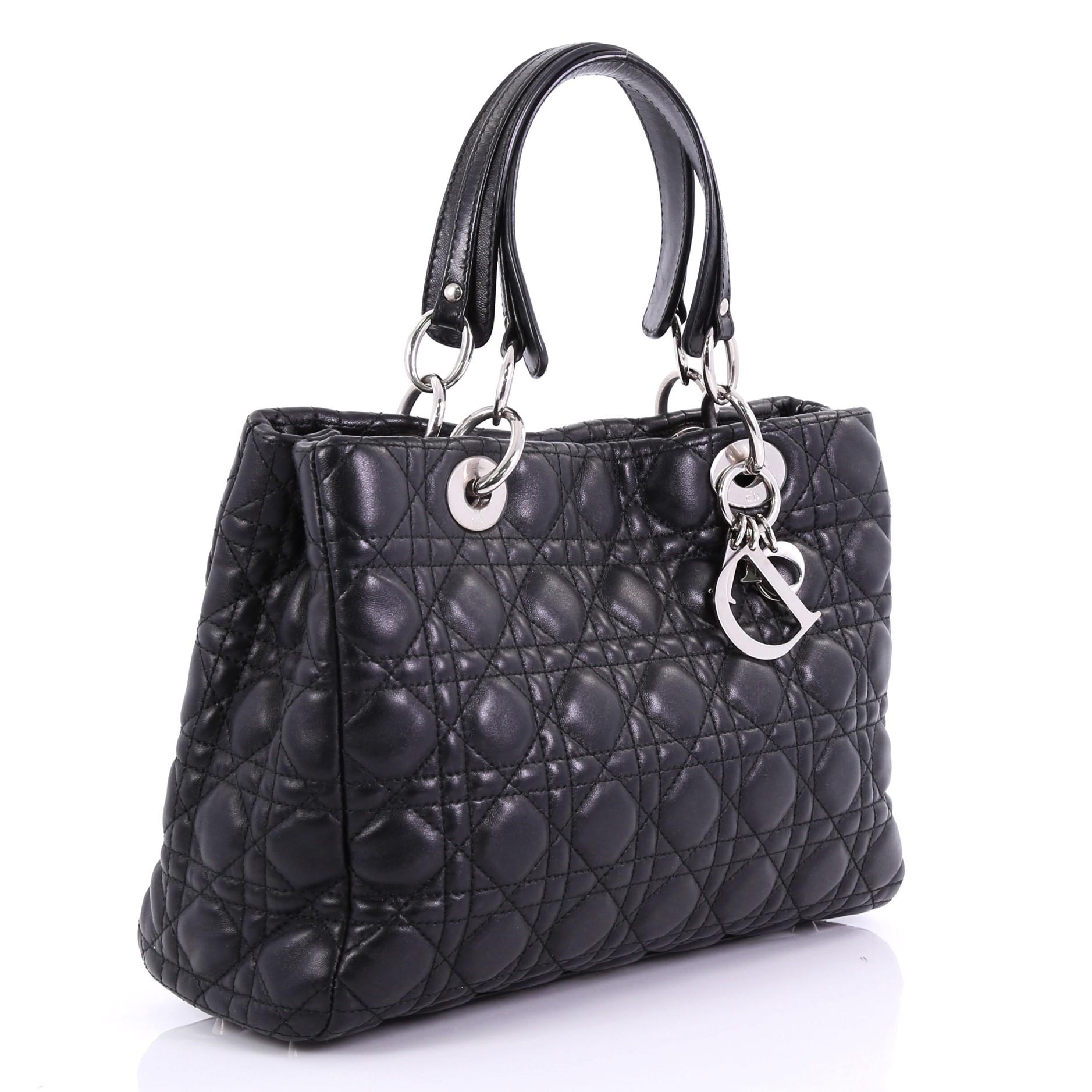 Black Christian Dior Soft Shopping Tote Cannage Quilt Lambskin Small