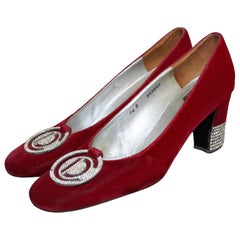 Scarpe Christian Dior in velluto rosso con tacco di cristallo