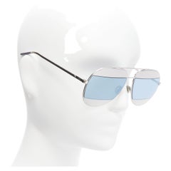 CHRISTIAN DIOR Split 0103J CD logo silver blue striped aviator sunglasses