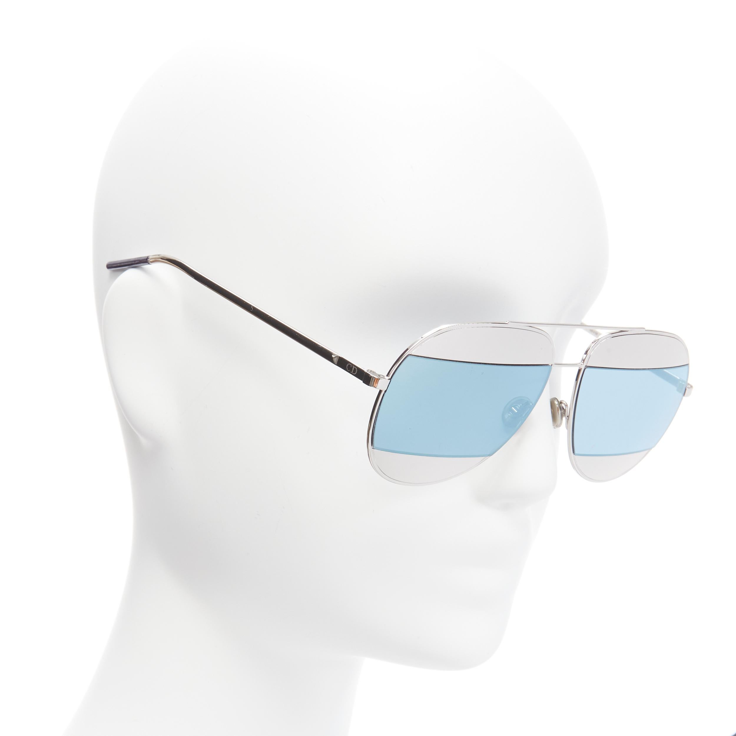 Gray CHRISTIAN DIOR Split 0103J CD logo silver blue striped aviator sunglasses For Sale