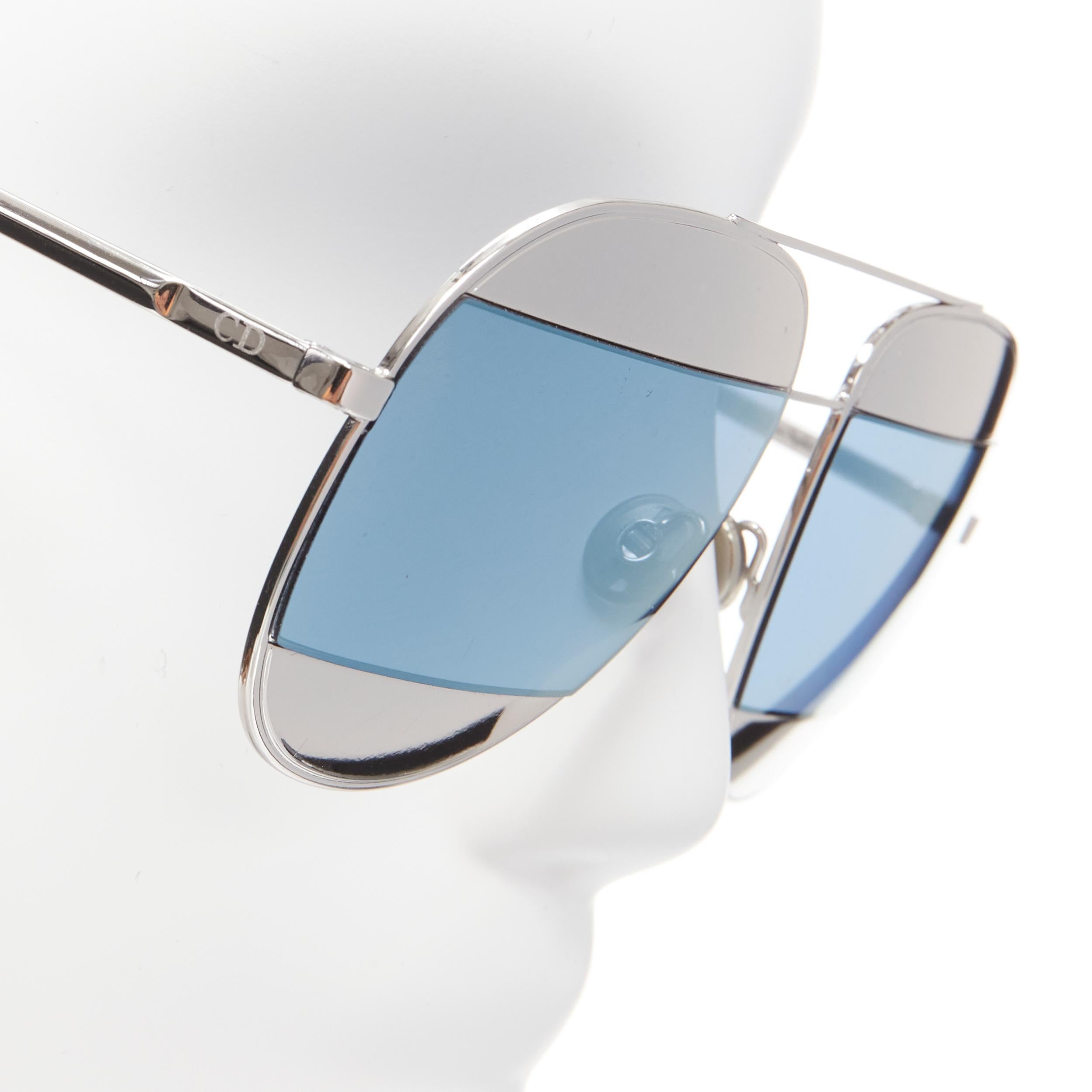 Gray CHRISTIAN DIOR Split 0103J CD logo silver blue striped aviator sunglasses For Sale