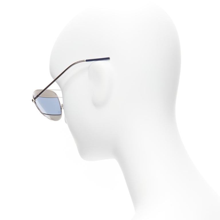 CHRISTIAN DIOR Split 0103J CD logo silver blue striped  display picture 3