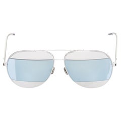 CHRISTIAN DIOR Split 0103J CD logo silver blue striped aviator sunglasses