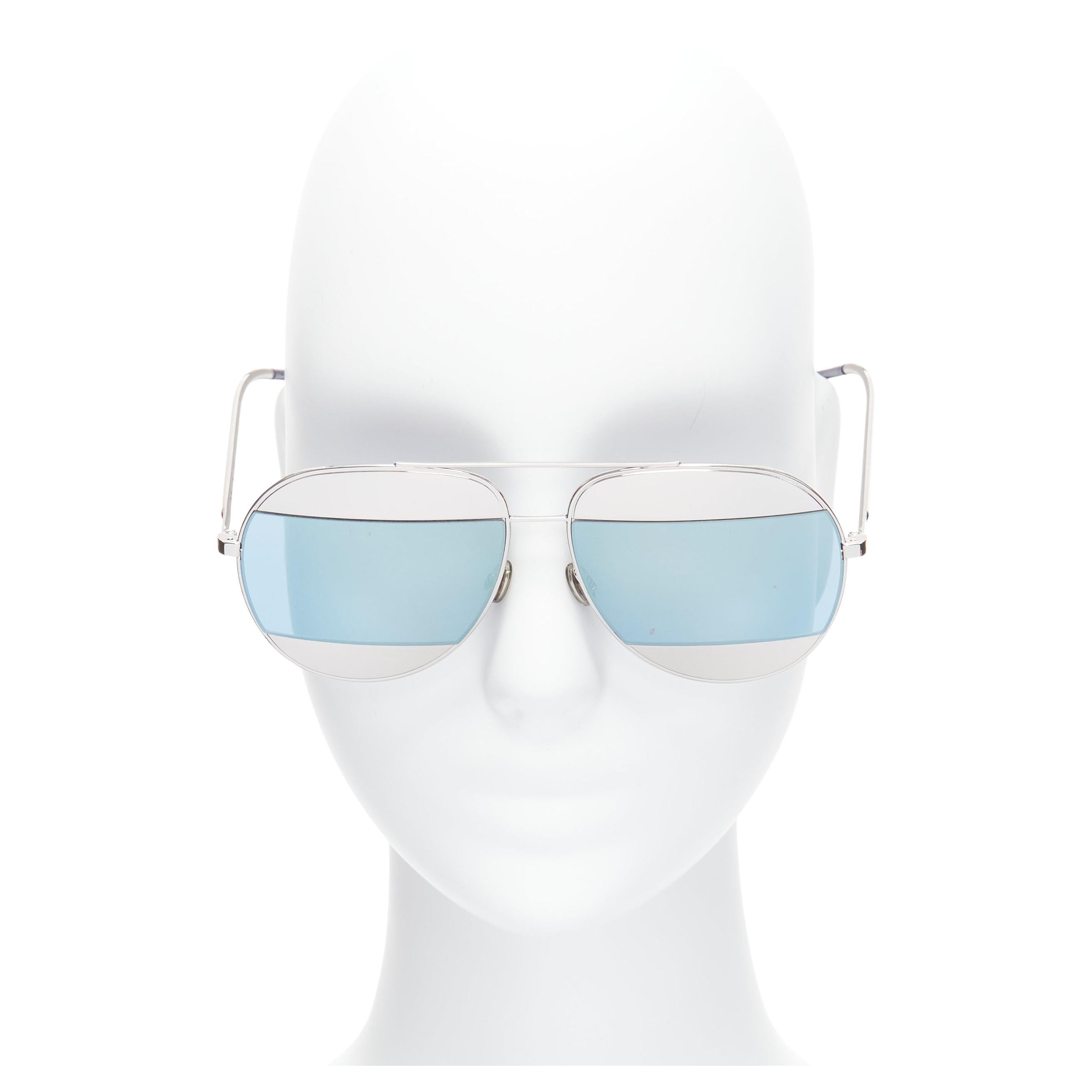 CHRISTIAN DIOR Split 0103J CD logo silver blue striped aviator sunglasses
