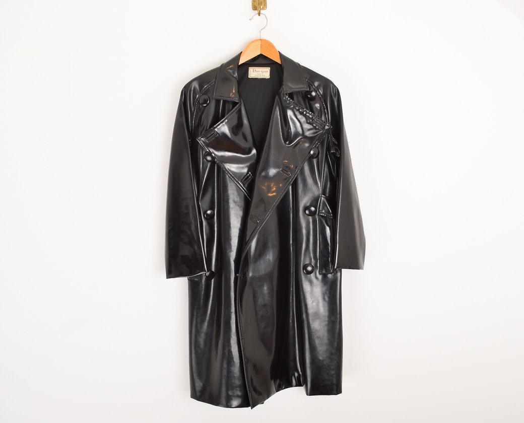 Christian Dior Sport 1950'S Black Patent Vinyl Trench Coat In Good Condition For Sale In Sheffield, GB