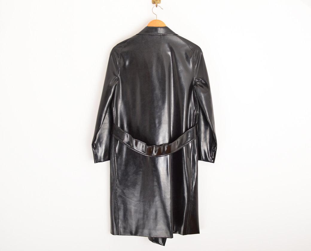 Christian Dior Sport 1950'S Black Patent Vinyl Trench Coat For Sale 1