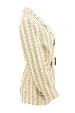 Christian Dior Sports Vintage 1980s Yellow Glen Plaid Belted Blazer