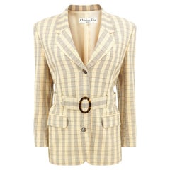 Christian Dior Sports Vintage 1980s Yellow Glen Plaid Belted Blazer