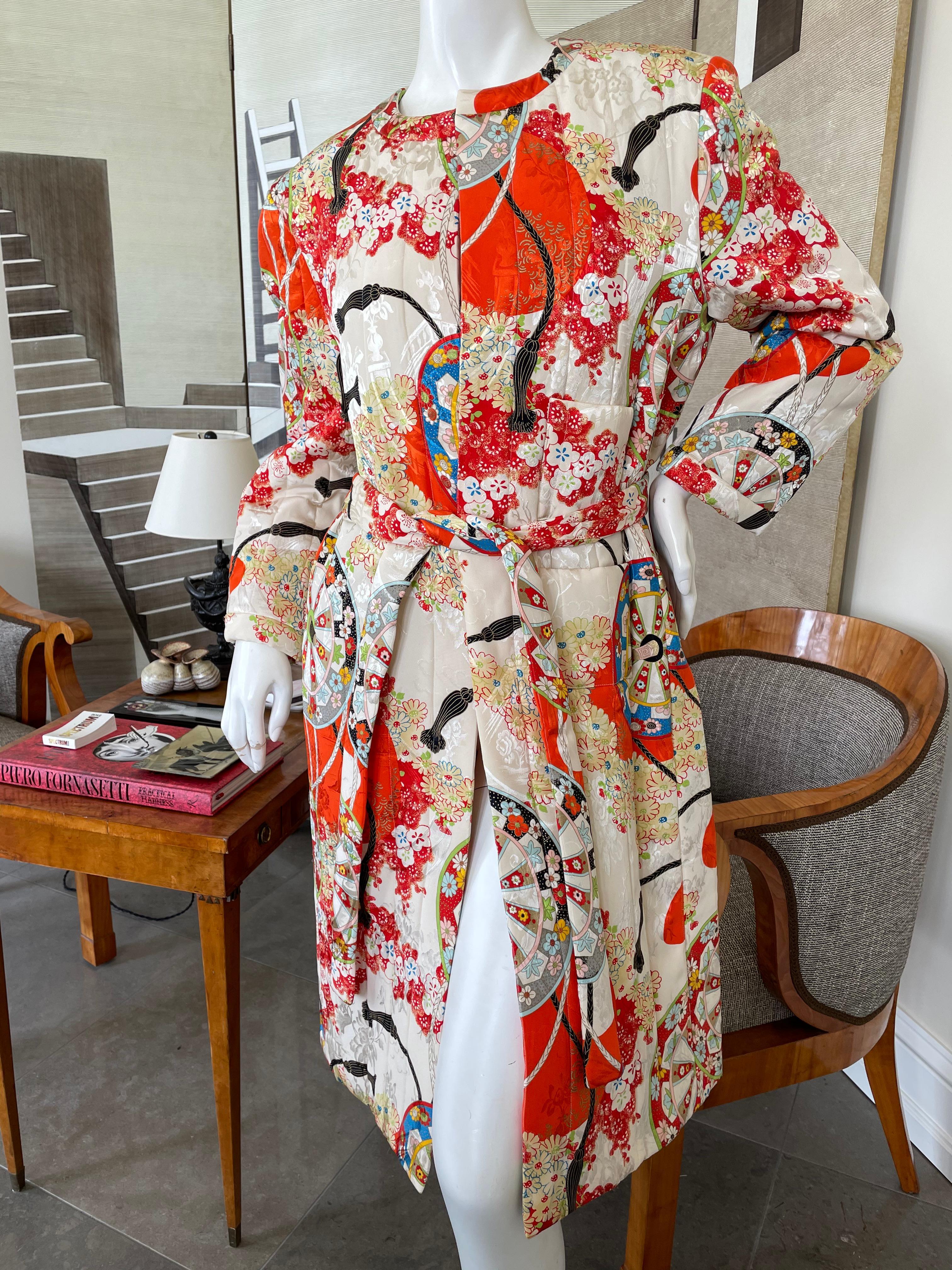 Christian Dior Spring 2001 Colorful Quilted Silk Kimono Coat w Belt by Galliano In Excellent Condition For Sale In Cloverdale, CA