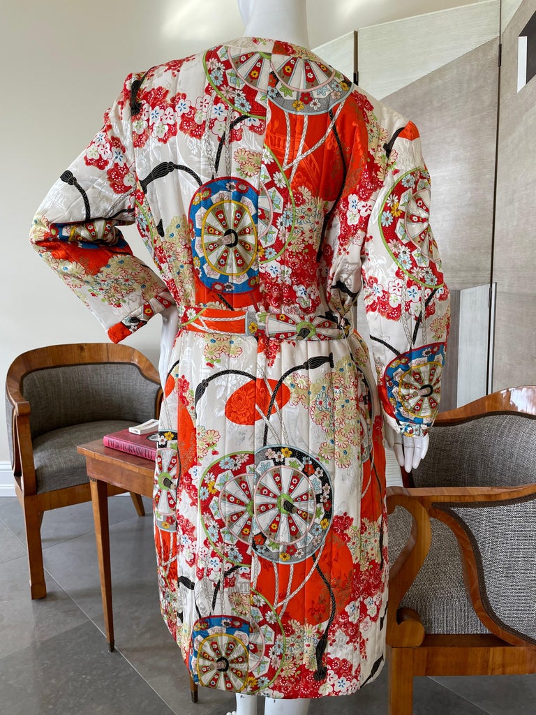 Christian Dior Spring 2001 Colorful Quilted Silk Kimono Coat w Belt by ...