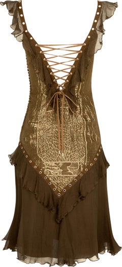 Christian Dior Spring 2003 Silk Lace-Up Metallic Dress