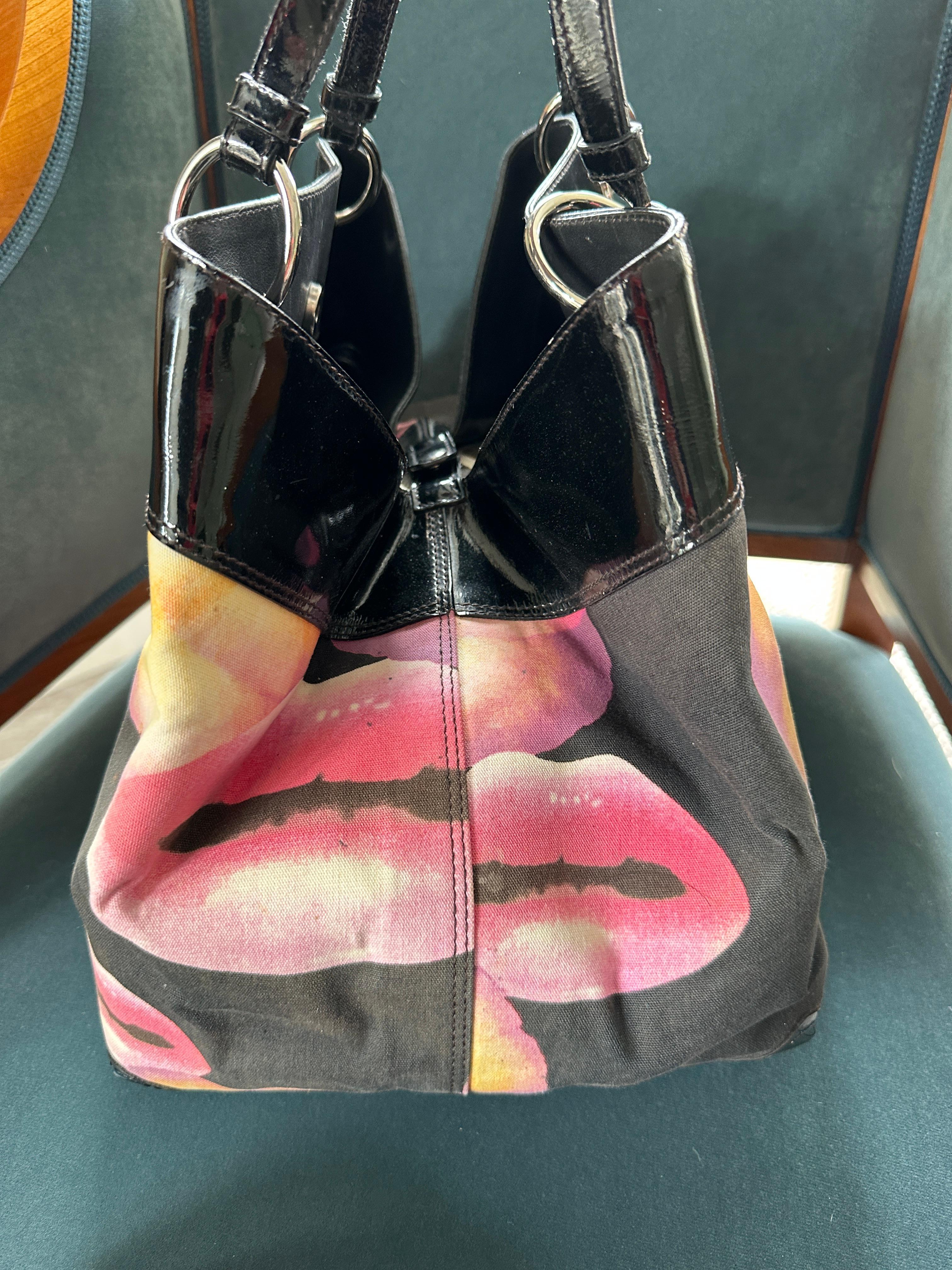 Christian Dior Spring 2005 Surreal Lips and Pansy Print Bag by John Galliano For Sale 3