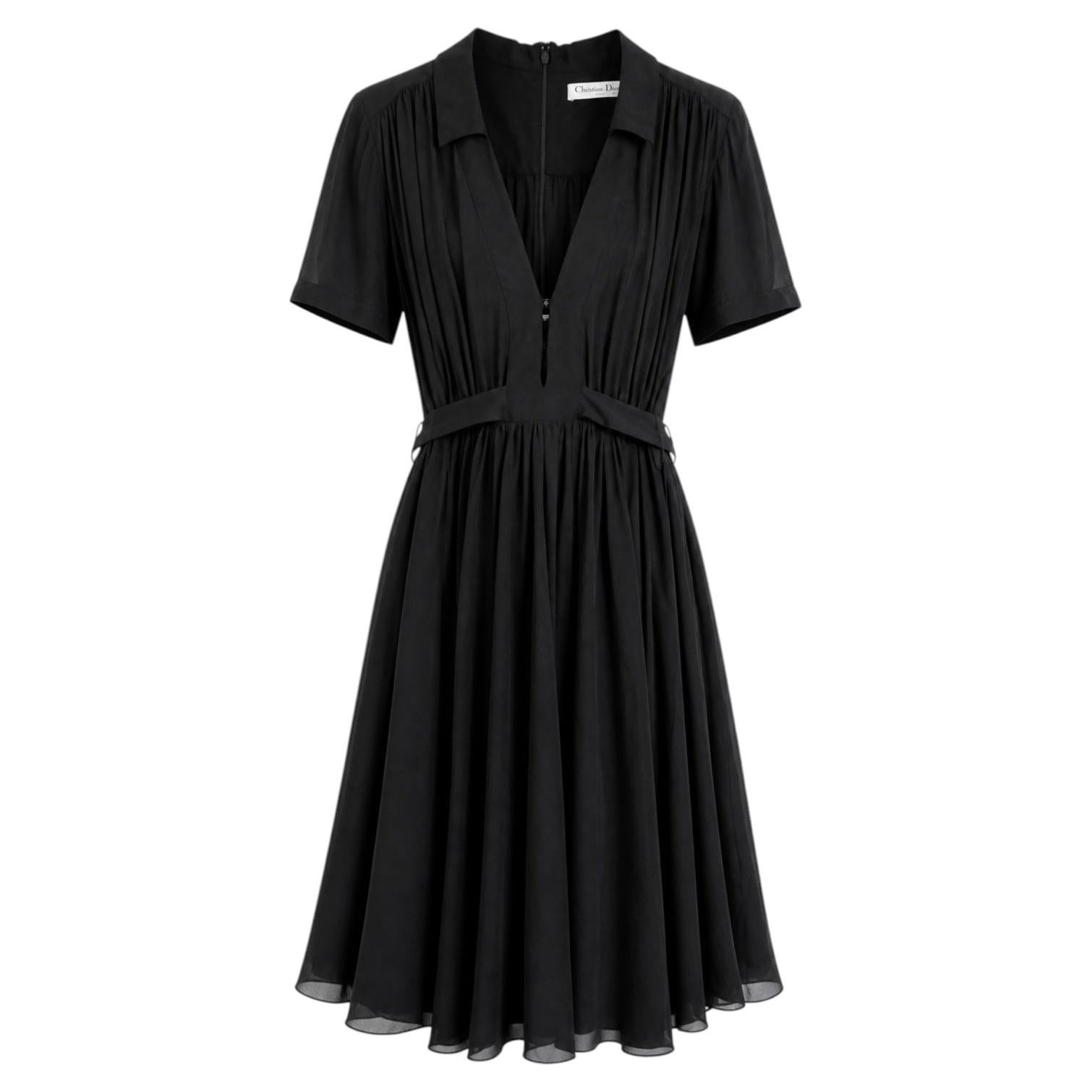 Robe de thé Dior en soie noire, collection printemps 2021, neuve dans son emballage d'origine, prix de vente : 4 000 £, taille FR 42/UK 14