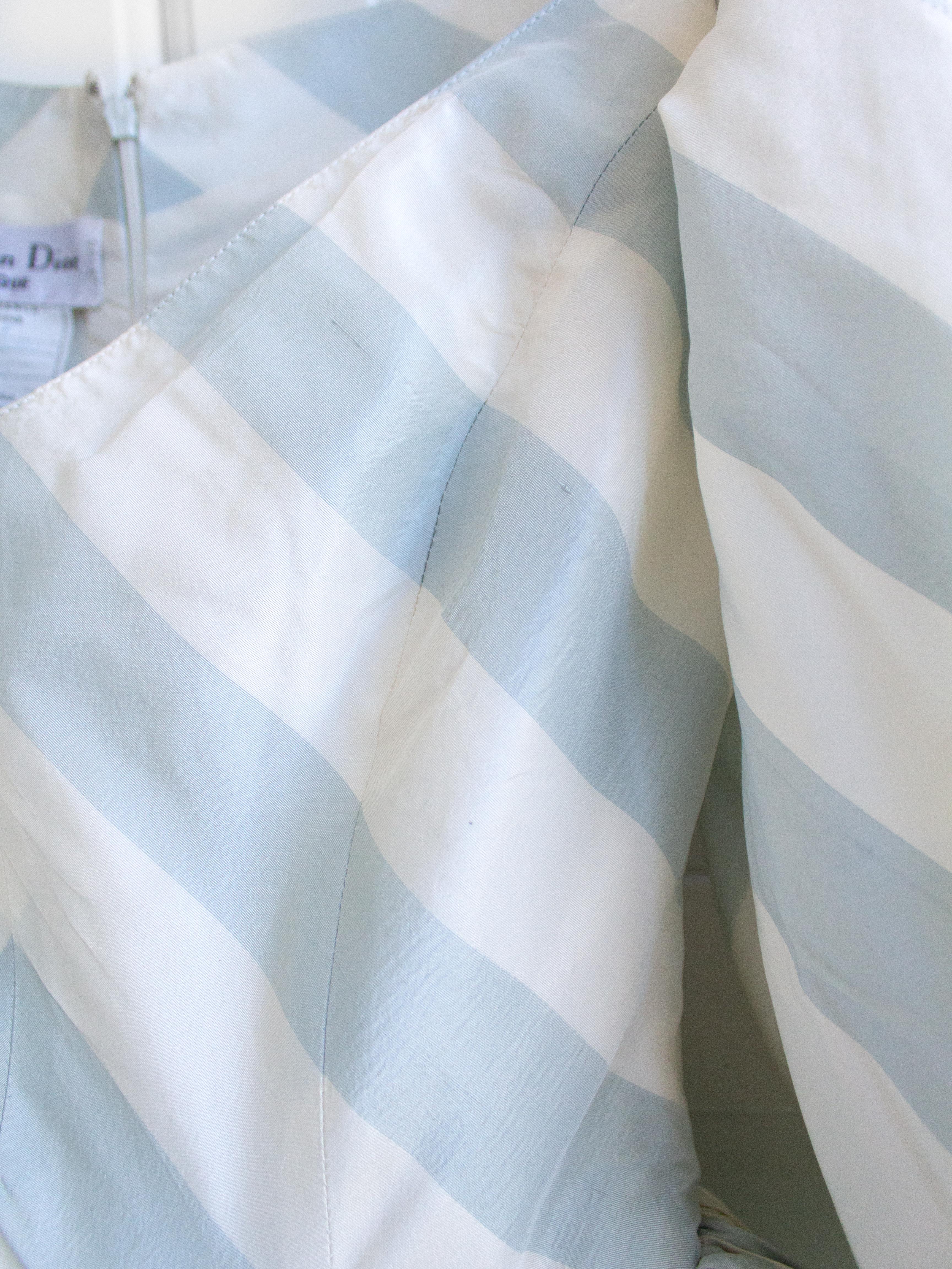 Christian Dior Spring Summer 1993 Numbered Blue White Striped Silk Taffeta Dress 6