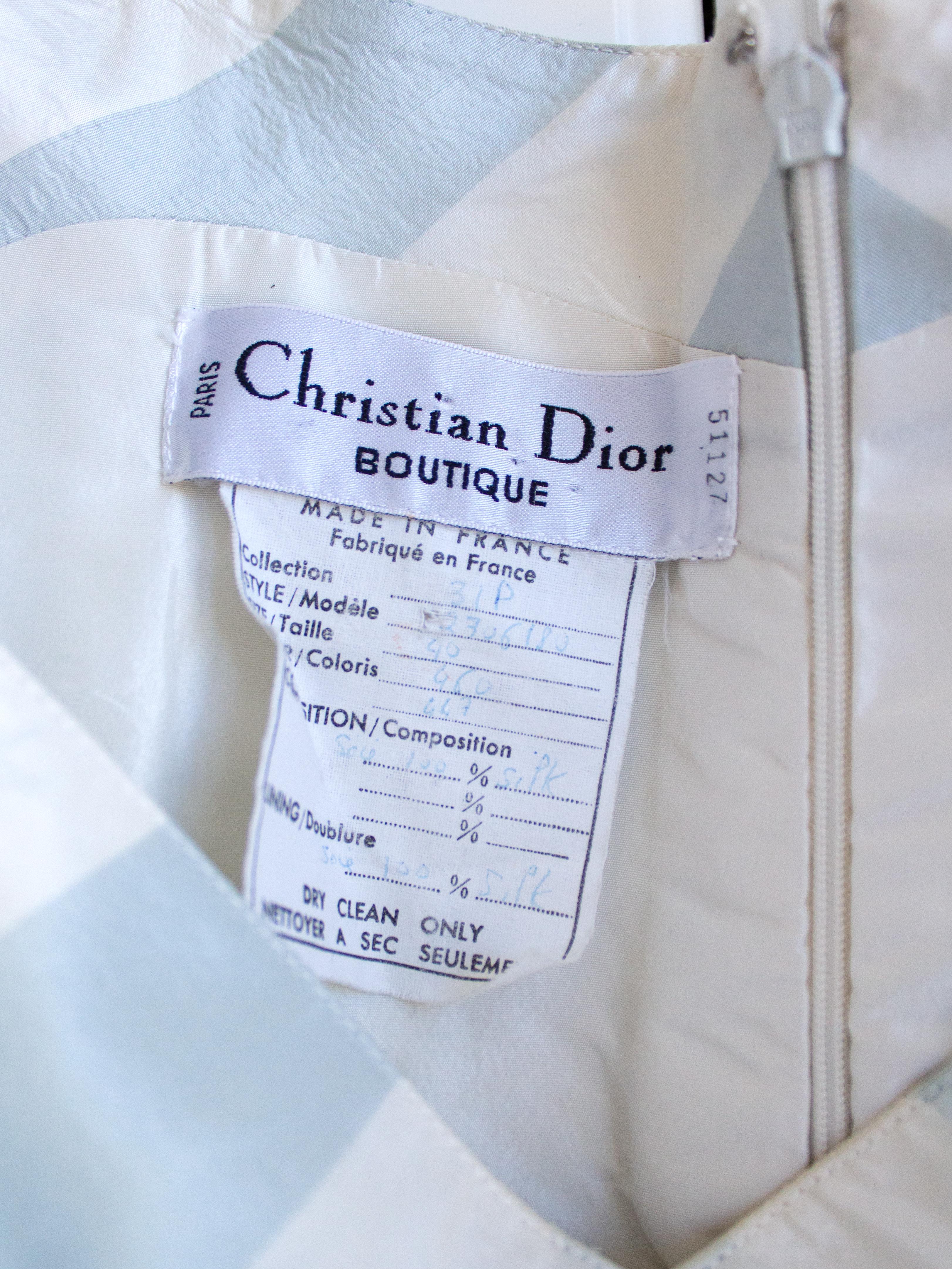 Christian Dior Spring Summer 1993 Numbered Blue White Striped Silk Taffeta Dress 8
