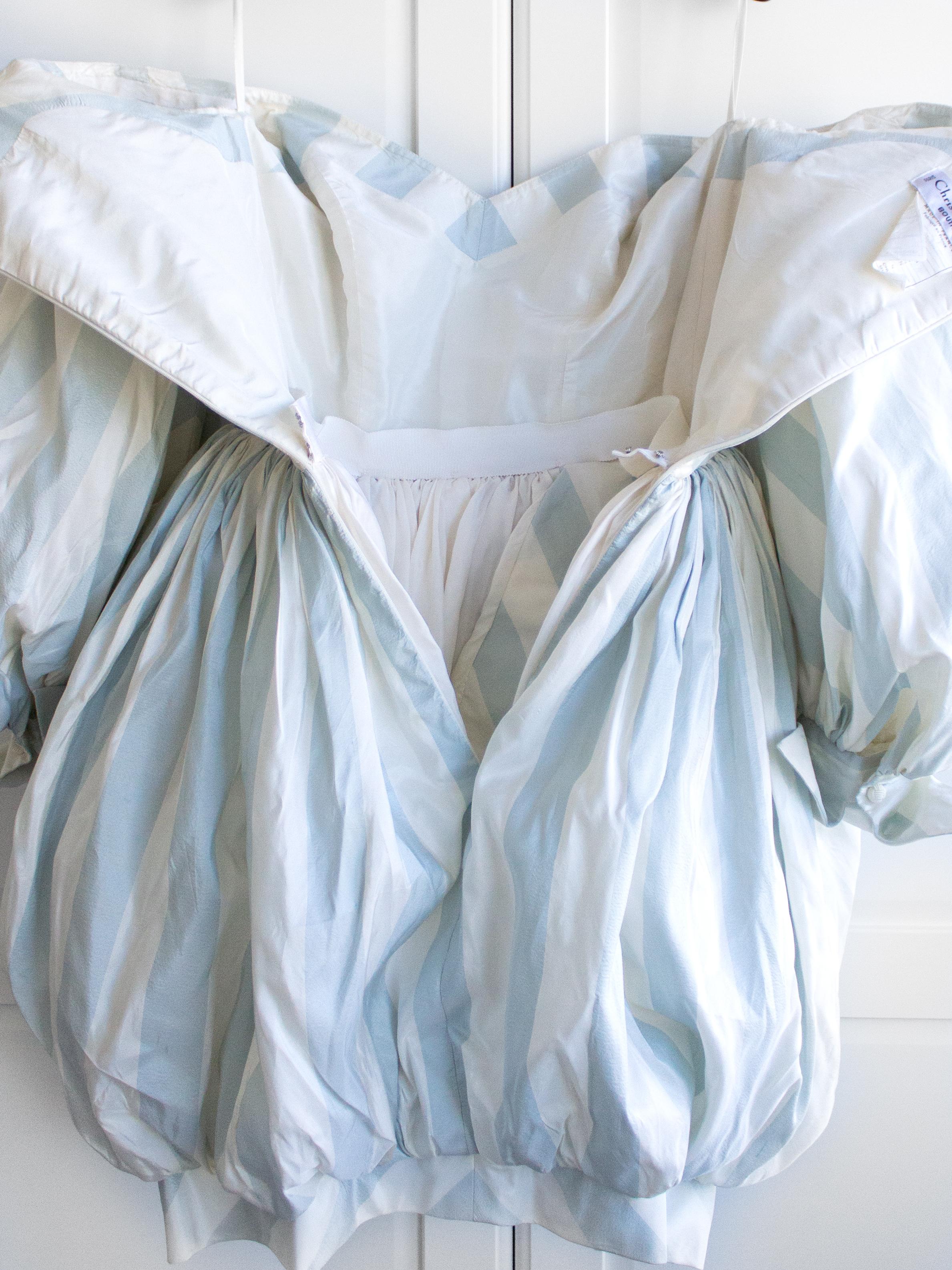 Christian Dior Spring Summer 1993 Numbered Blue White Striped Silk Taffeta Dress 12