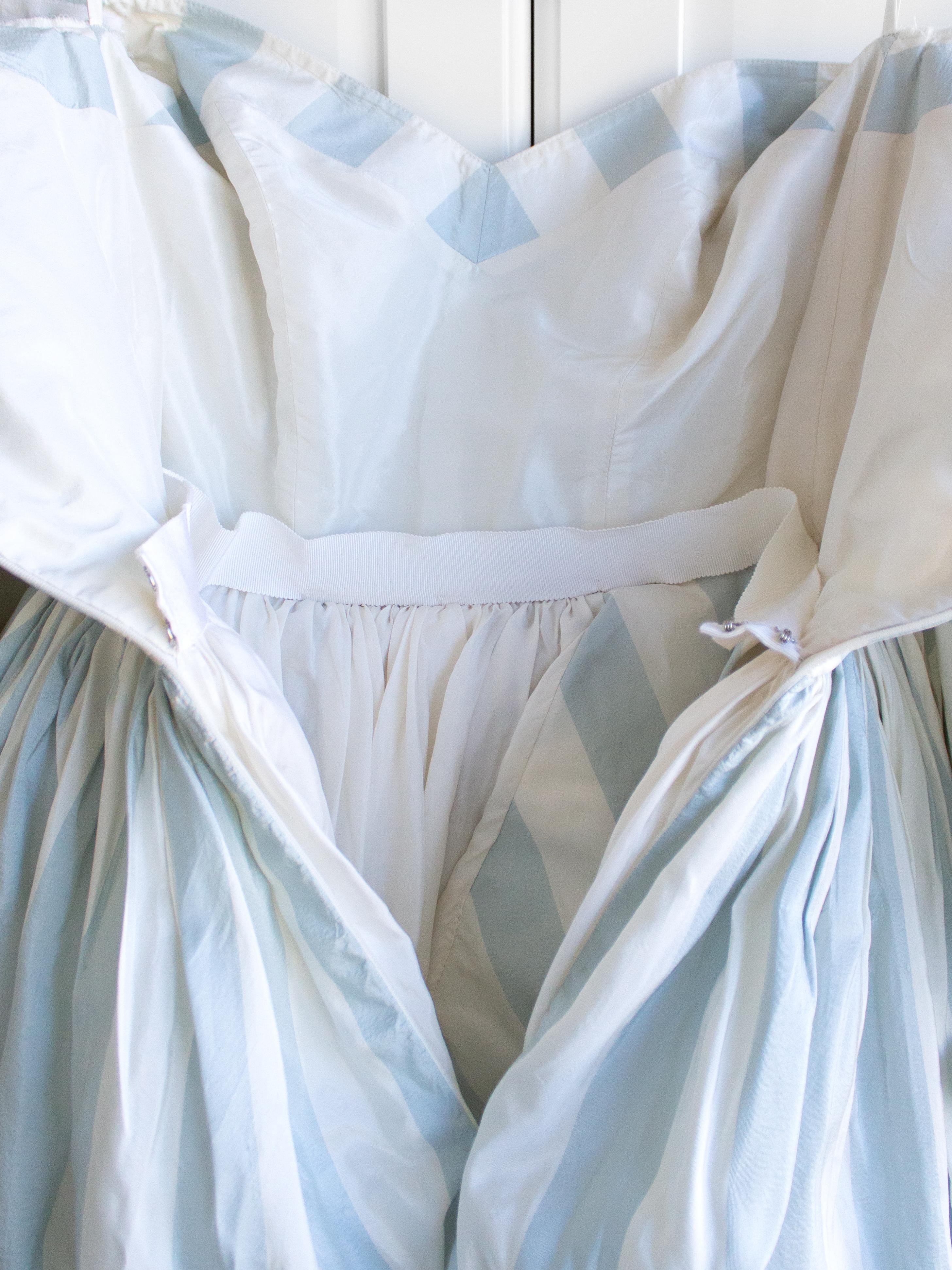 Christian Dior Spring Summer 1993 Numbered Blue White Striped Silk Taffeta Dress 13
