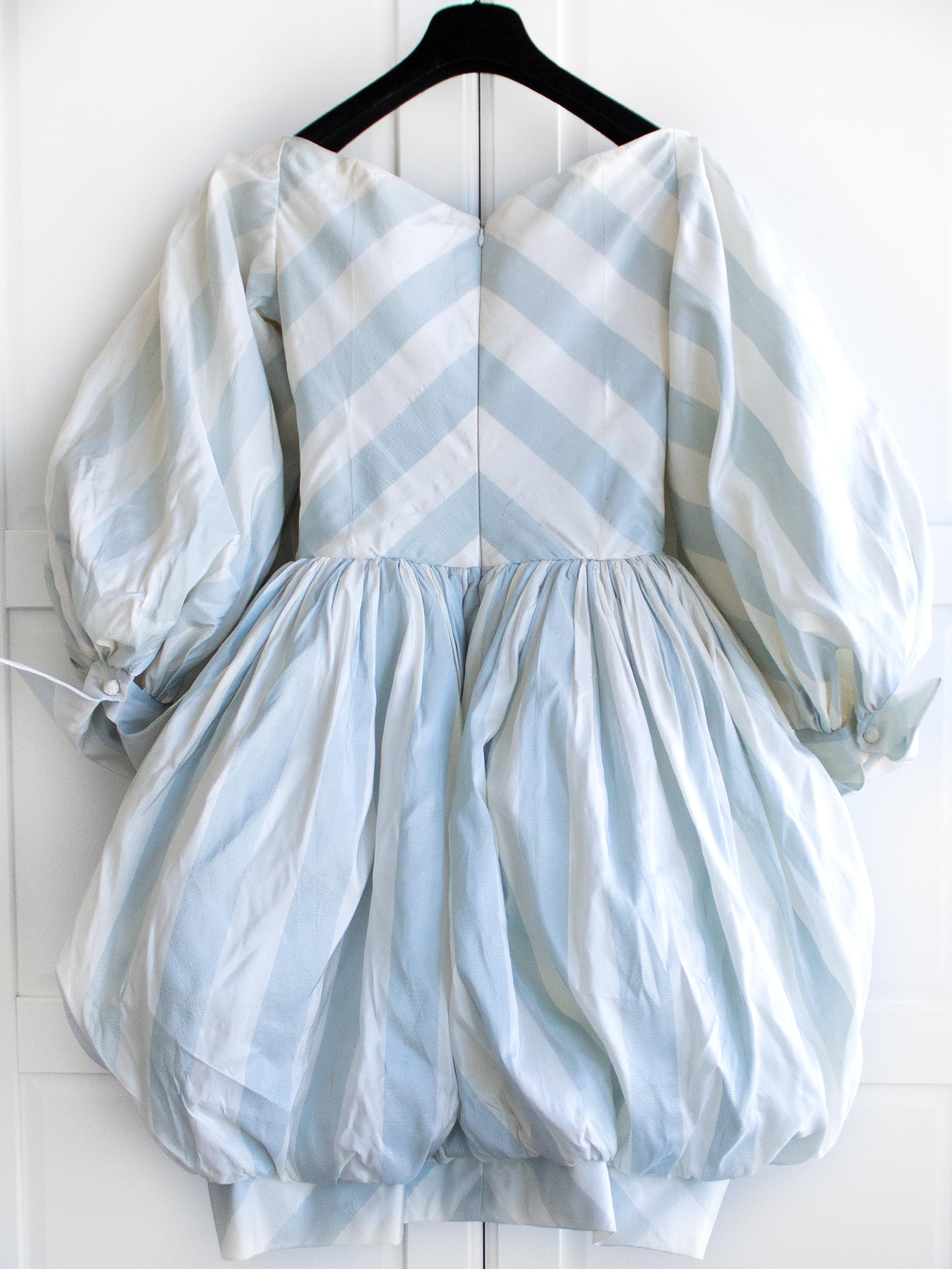 Christian Dior Spring Summer 1993 Numbered Blue White Striped Silk Taffeta Dress 1