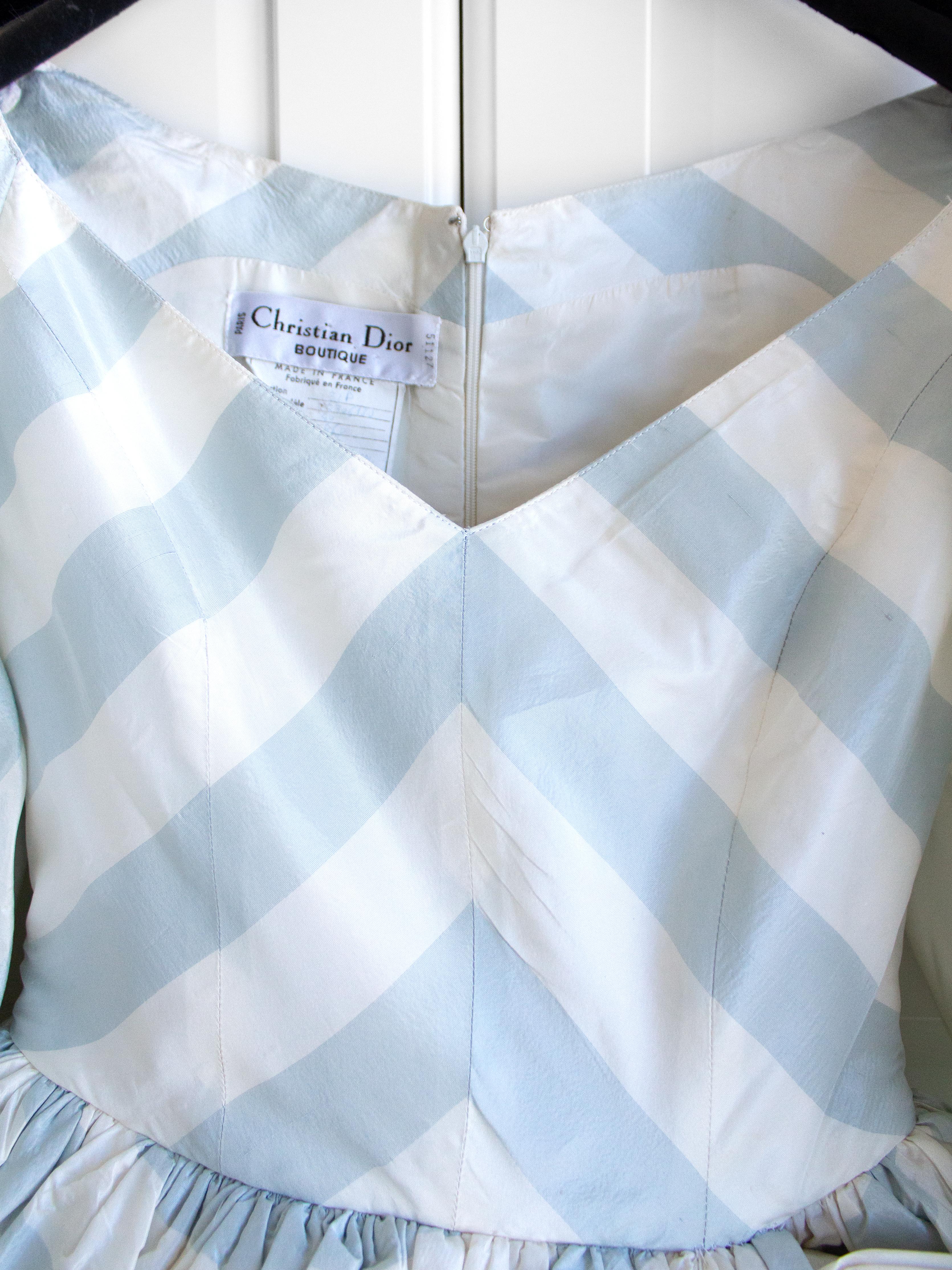 Christian Dior Spring Summer 1993 Numbered Blue White Striped Silk Taffeta Dress 2
