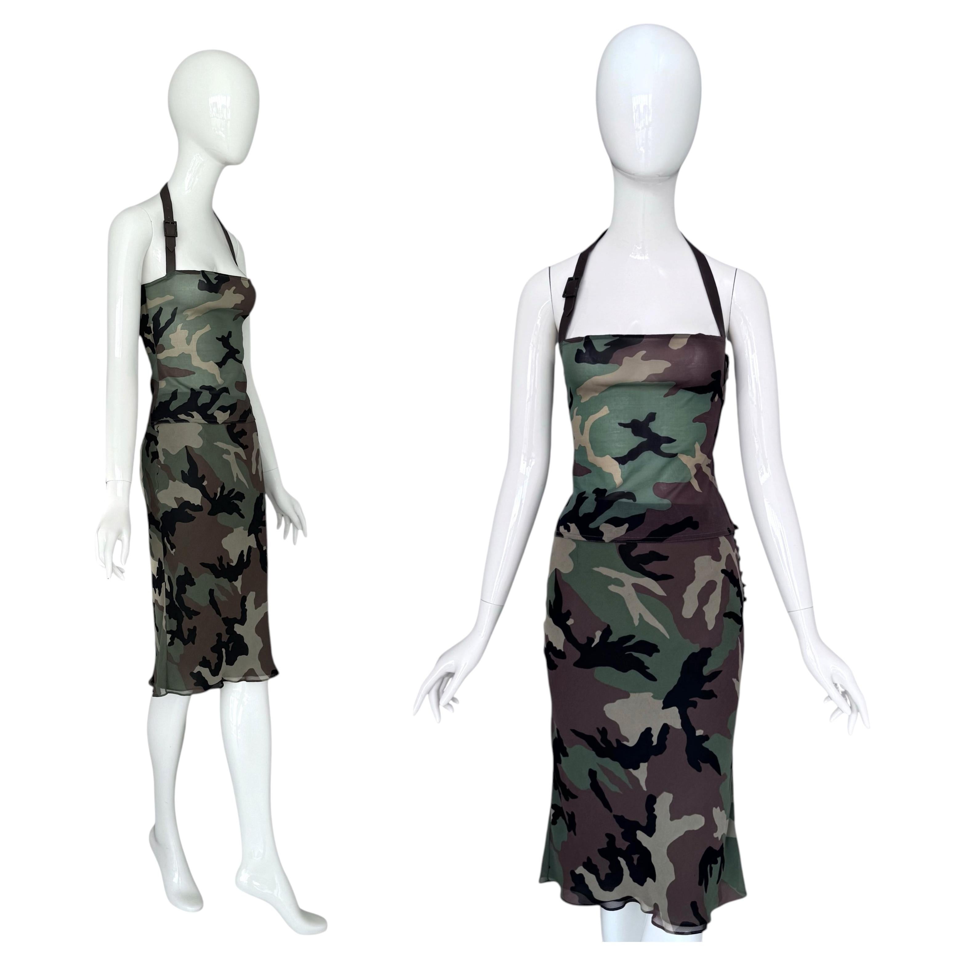 Ensemble top et jupe en soie à imprimé camouflage « Christian Dior by John Galliano », collection printemps-été 2001 en vente