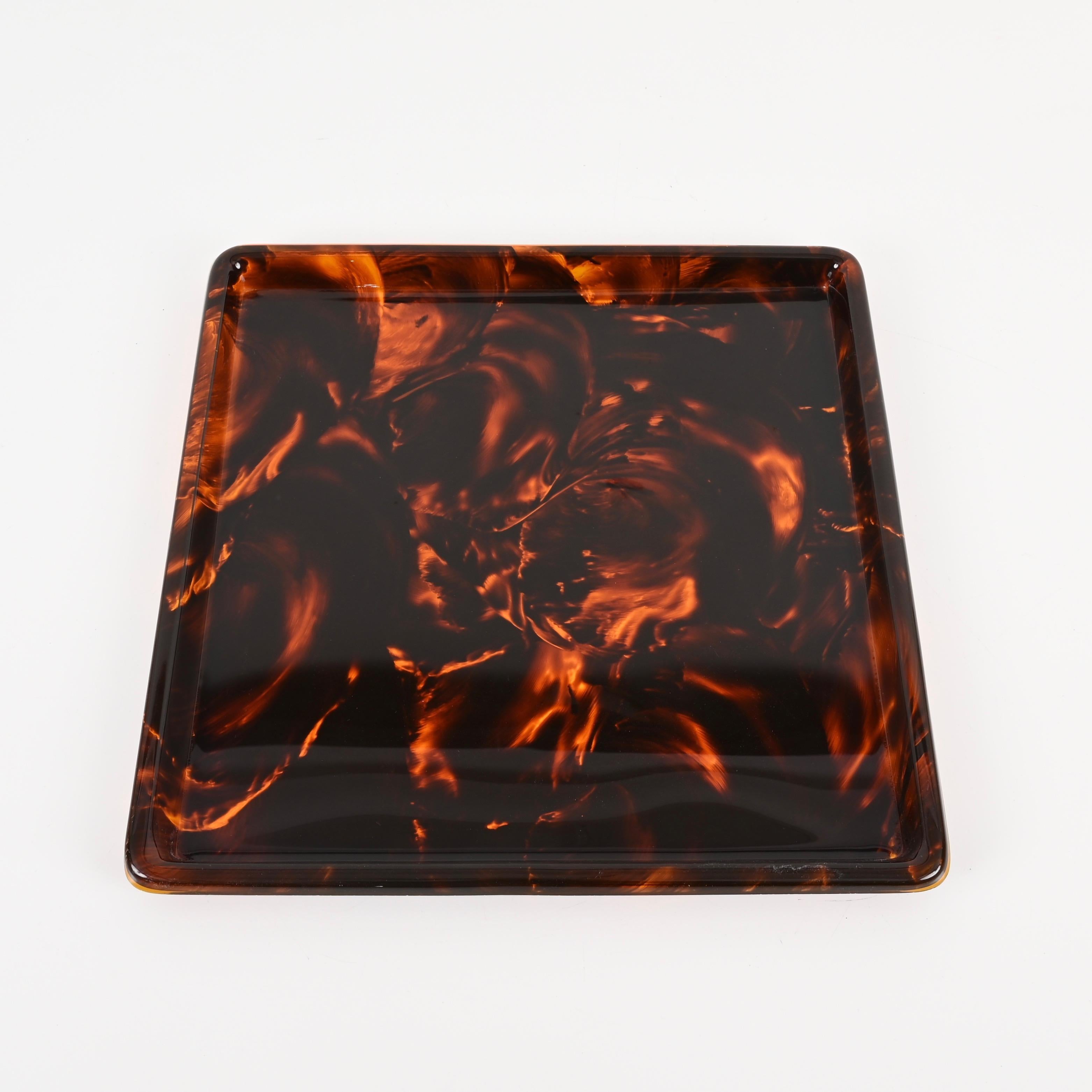 Christian Dior Square Tortoiseshell Effect Lucite Serving Tray, Italy 1970s For Sale 3