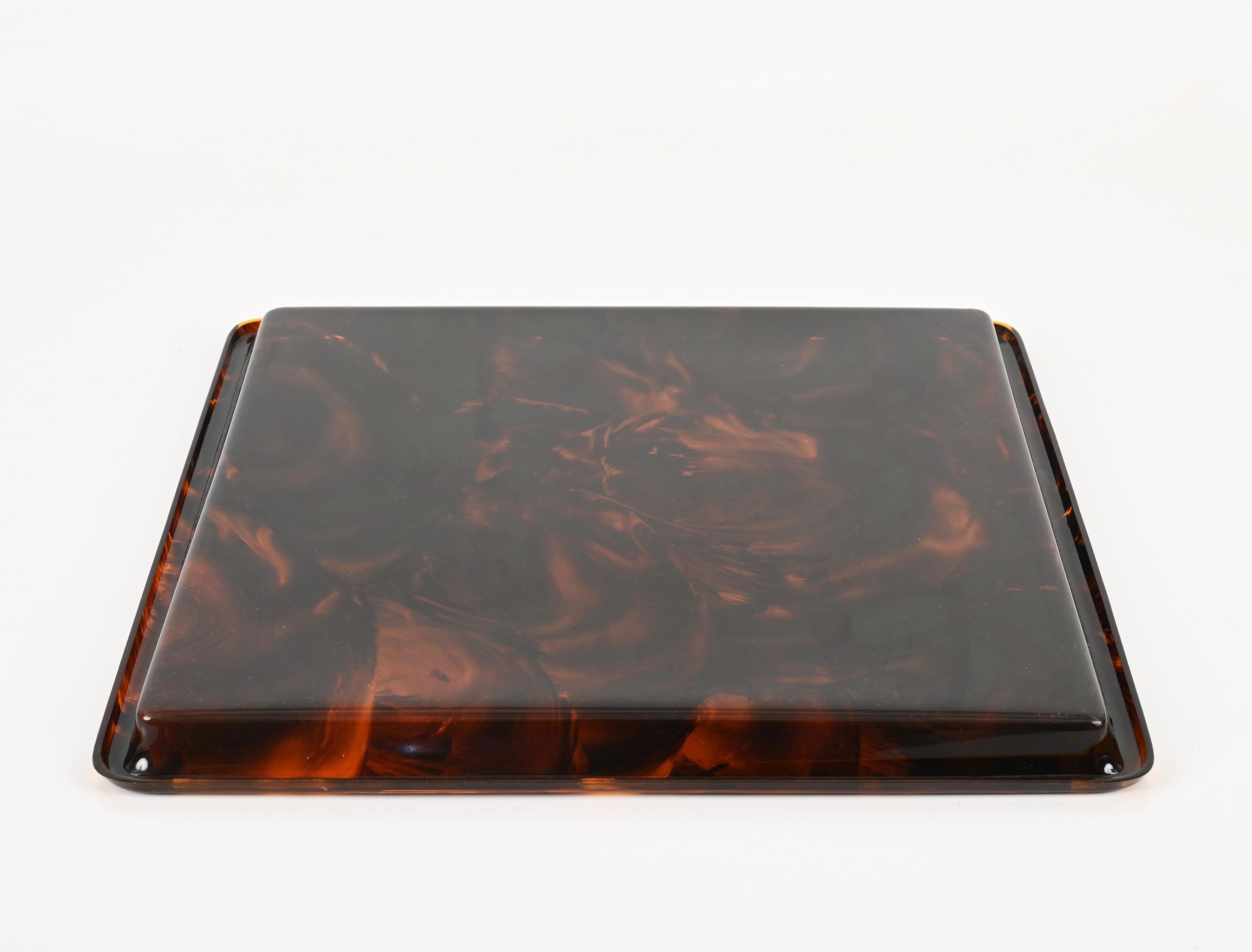 Christian Dior Square Tortoiseshell Effect Lucite Serving Tray, Italy 1970s For Sale 5