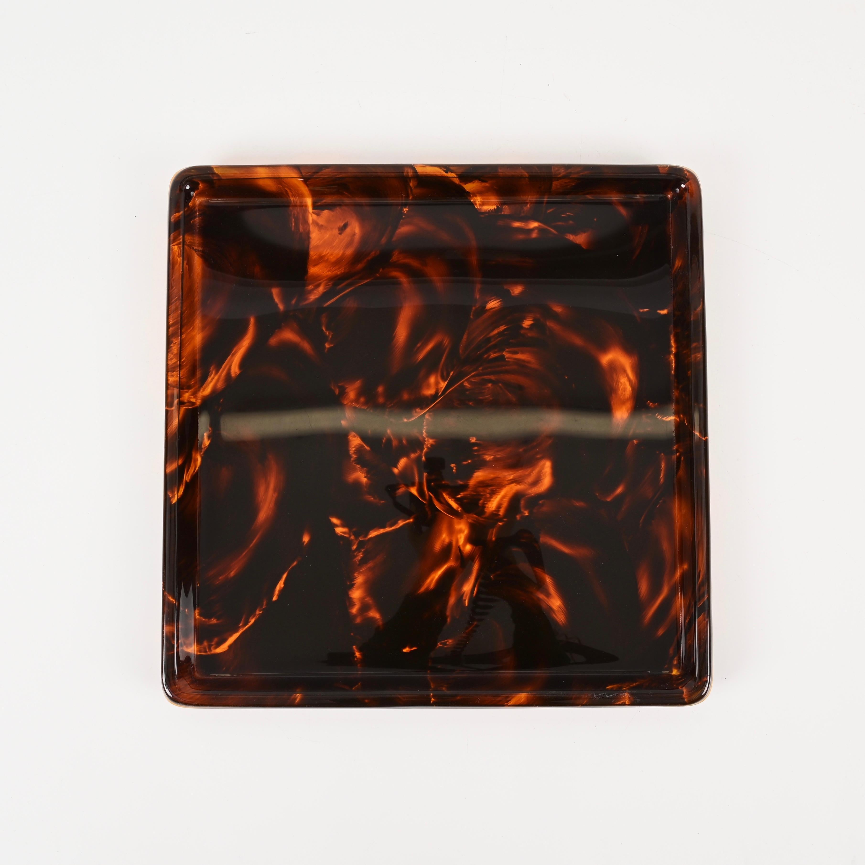 20th Century Christian Dior Square Tortoiseshell Effect Lucite Serving Tray, Italy 1970s For Sale