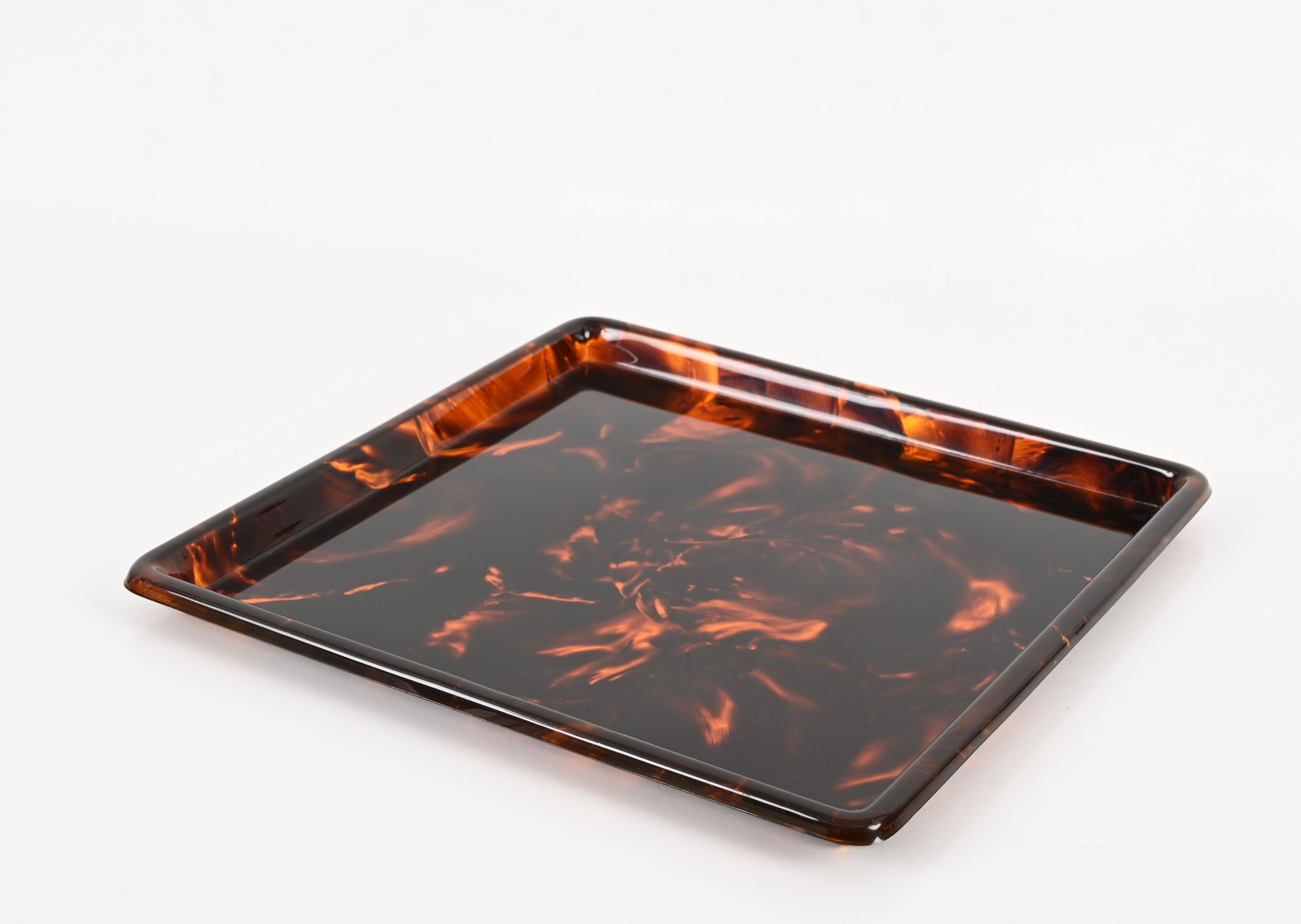 Christian Dior Square Tortoiseshell Effect Lucite Serving Tray, Italy 1970s For Sale 2