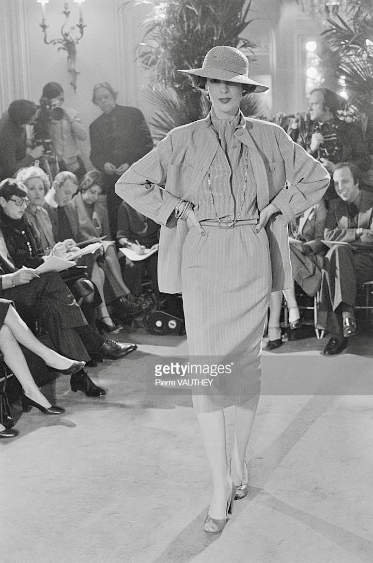 Christian Dior S/S 1976 Haute Couture Marc Bohan Tan Wool Pinstriped Jacket 7