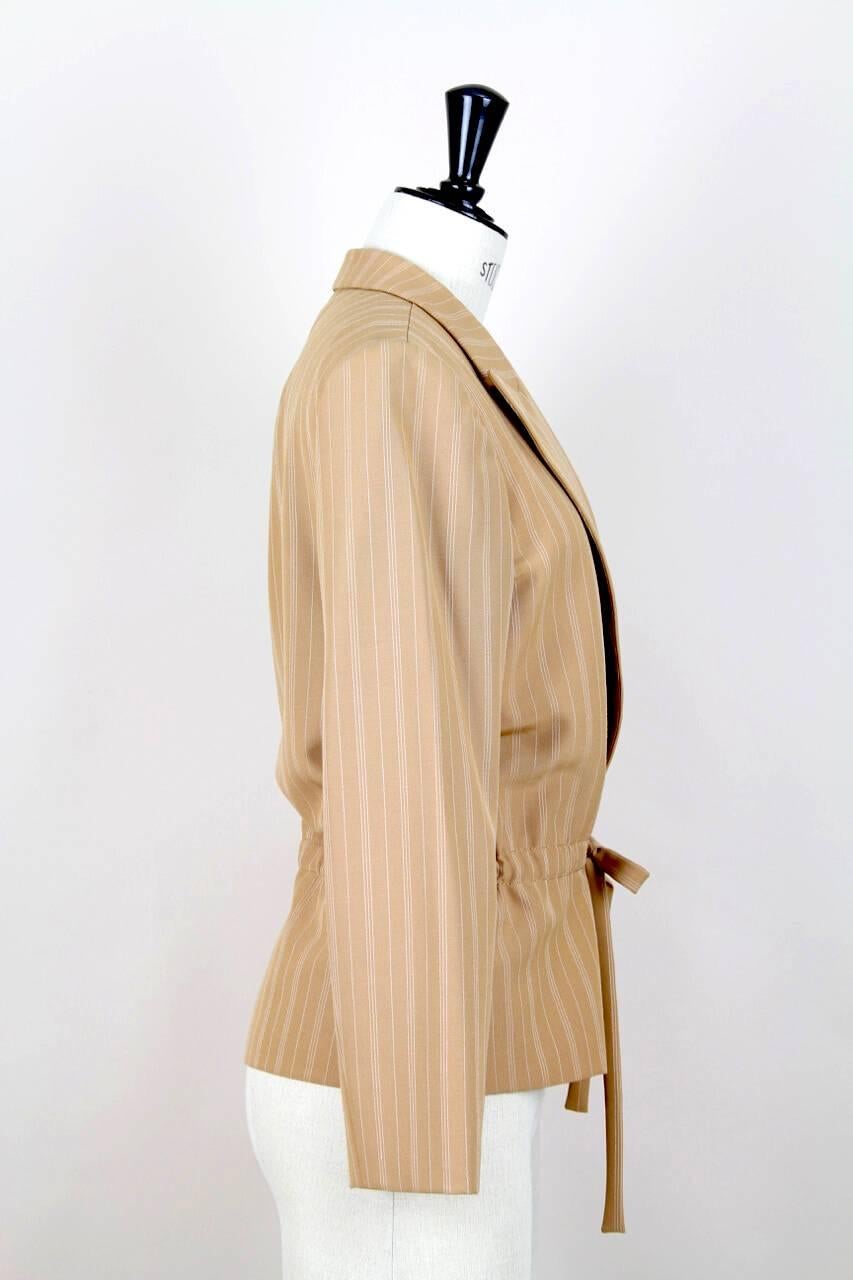 Beige Christian Dior S/S 1976 Haute Couture Marc Bohan Tan Wool Pinstriped Jacket 