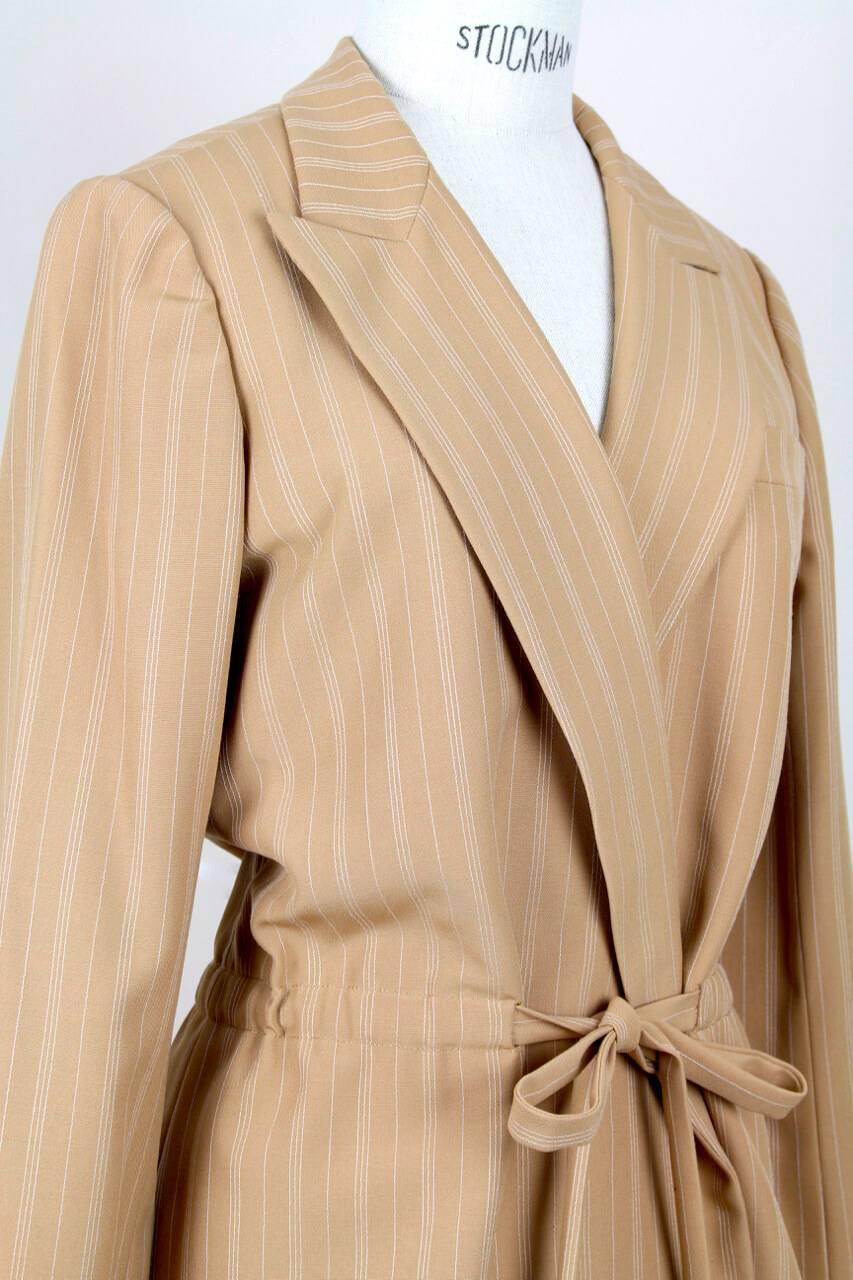 Women's Christian Dior S/S 1976 Haute Couture Marc Bohan Tan Wool Pinstriped Jacket 