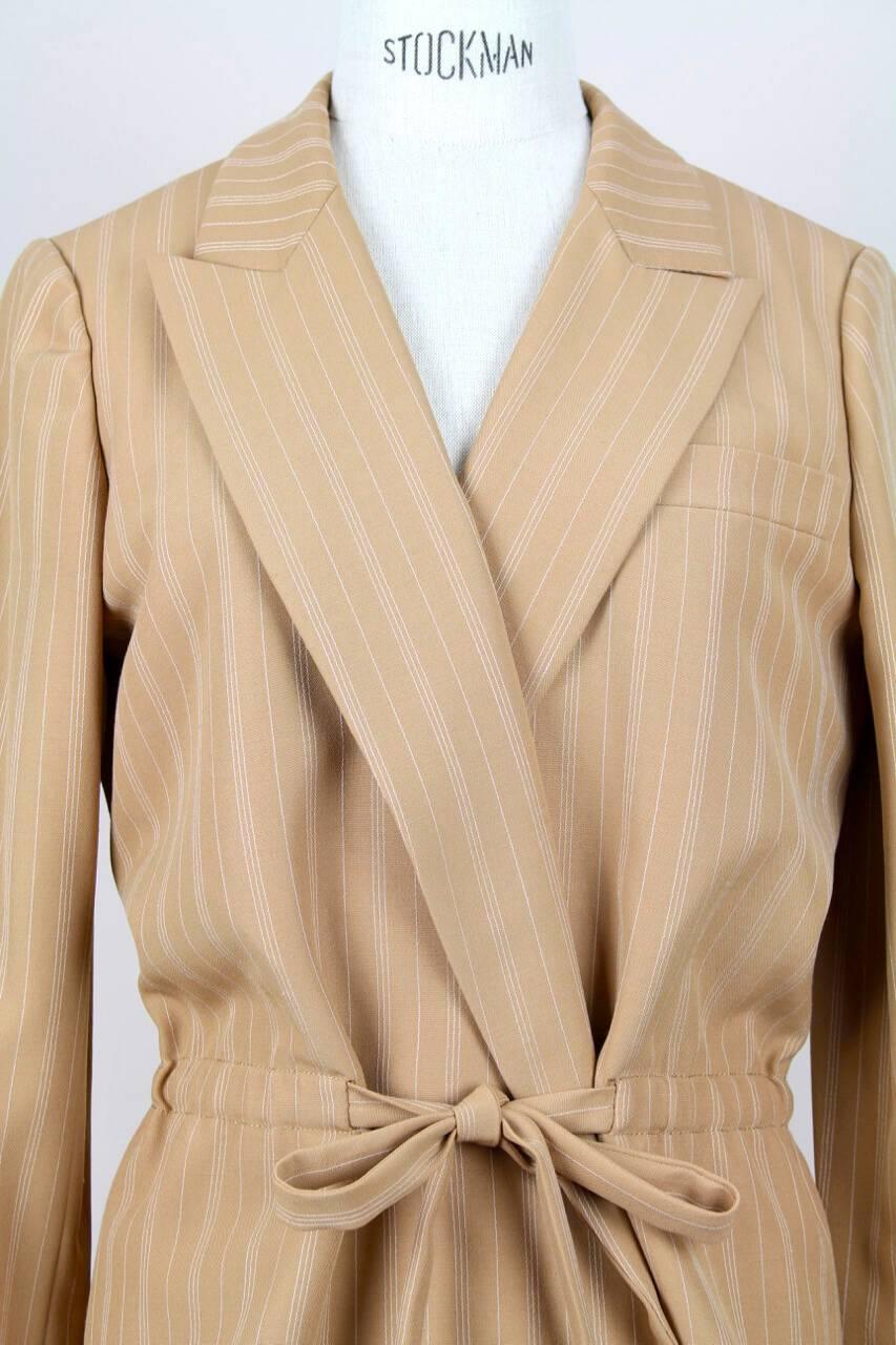 Christian Dior S/S 1976 Haute Couture Marc Bohan Tan Wool Pinstriped Jacket 1