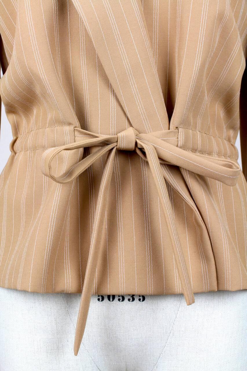 Christian Dior S/S 1976 Haute Couture Marc Bohan Tan Wool Pinstriped Jacket  2