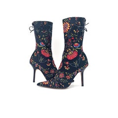 Christian Dior SS 2002 Galliano Floral Print Pointed Toe Stiletto Boots 39.5