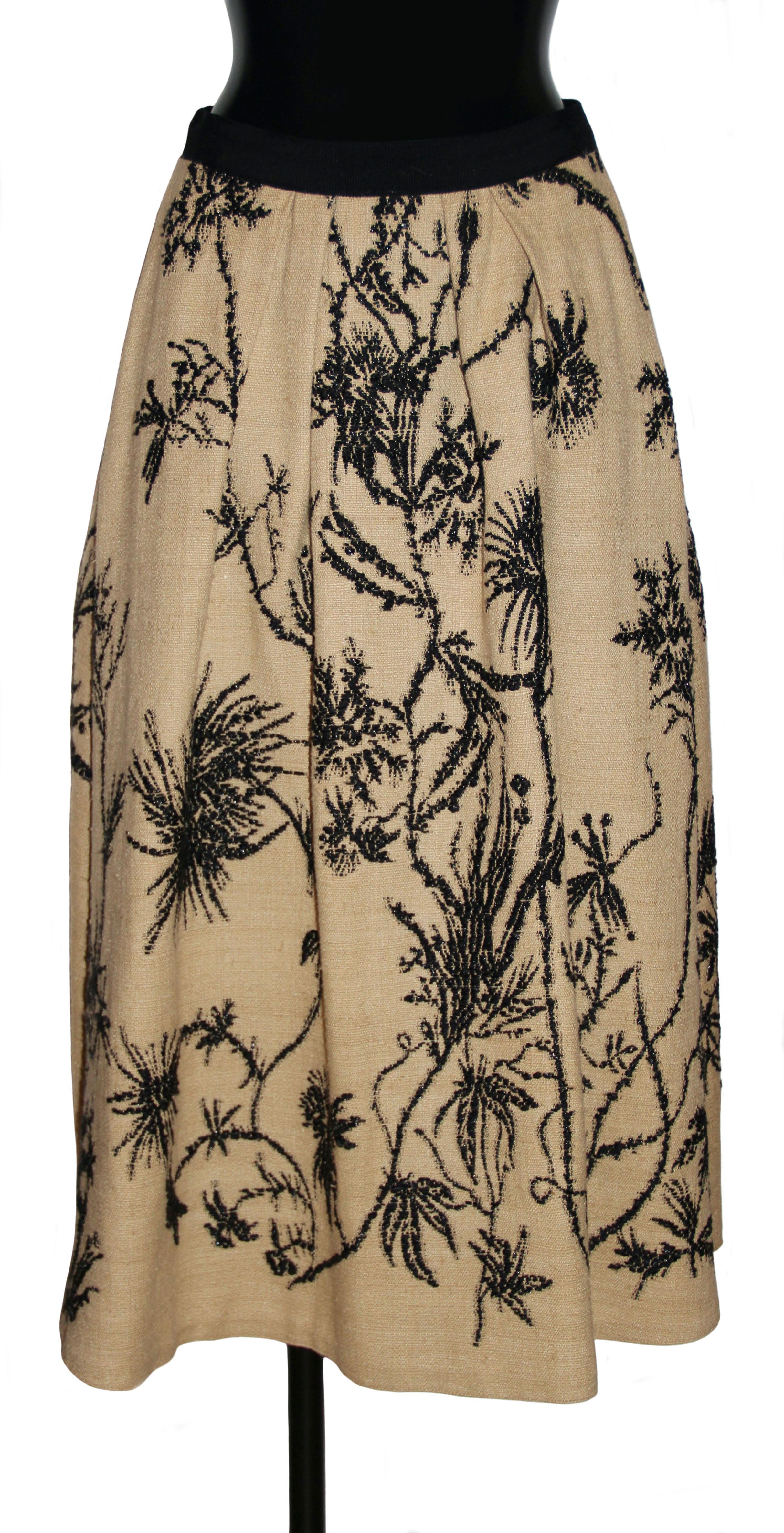 Brown Christian Dior SS 2020 Flower Natural Dior Tussah Silk Skirt with Raphia
